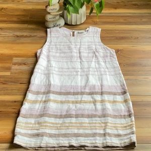 💖RACHEL ZOE white linen sleeveless shift dress with light colored stripes